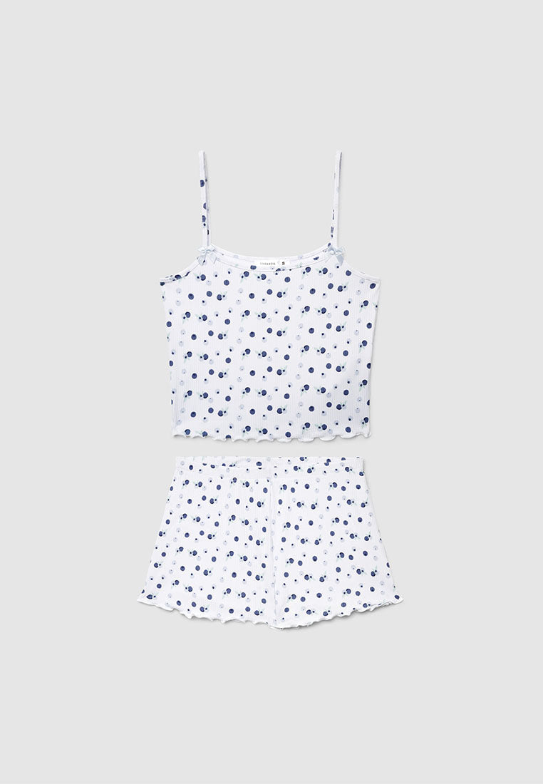 Women's Strawberry Print Ribbed Pajama Set