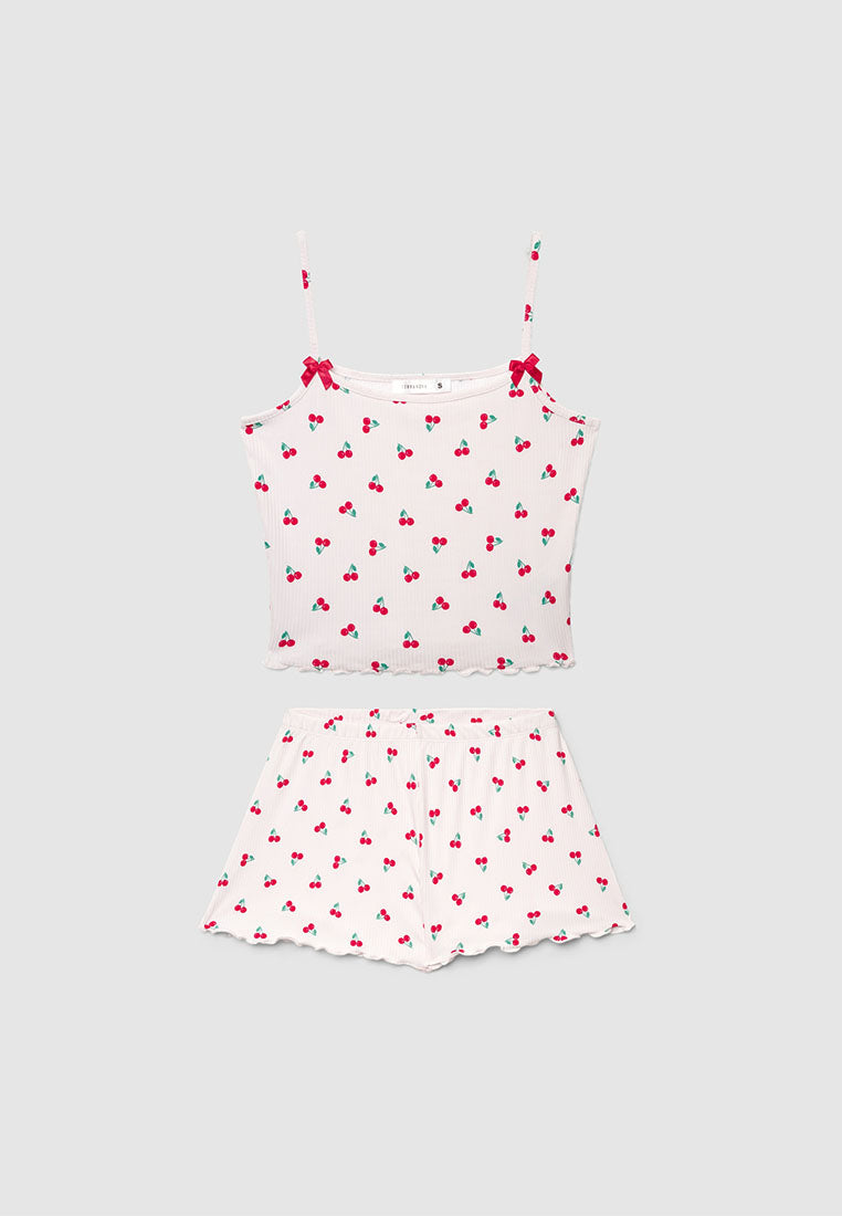 Women's Strawberry Print Ribbed Pajama Set