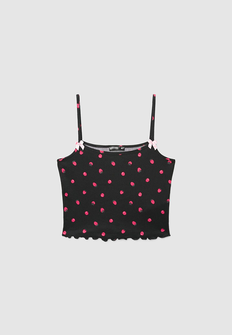 Women's Strawberry Print Ribbed Pajama Set