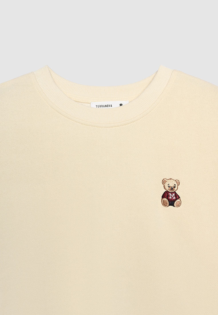 Women's Embroidered Teddy Bear Cropped Sweatshirt