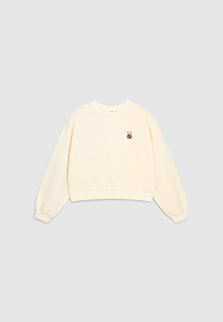 Women's Embroidered Teddy Bear Cropped Sweatshirt