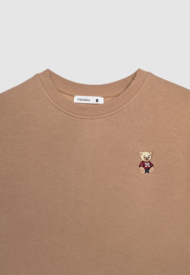 Women's Embroidered Teddy Bear Cropped Sweatshirt