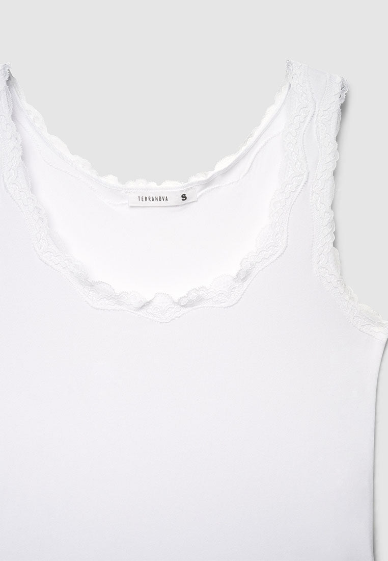 Women's Ribbed Lace-Trimmed Tank Top