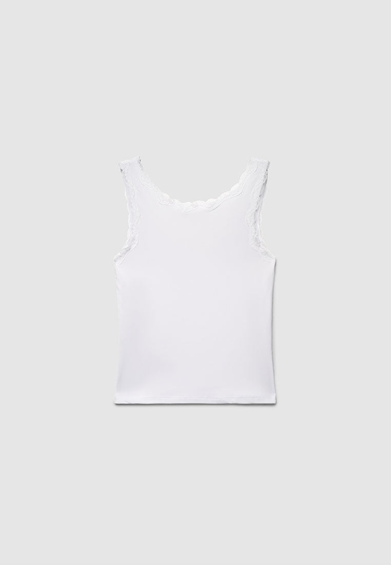 Women's Ribbed Lace-Trimmed Tank Top