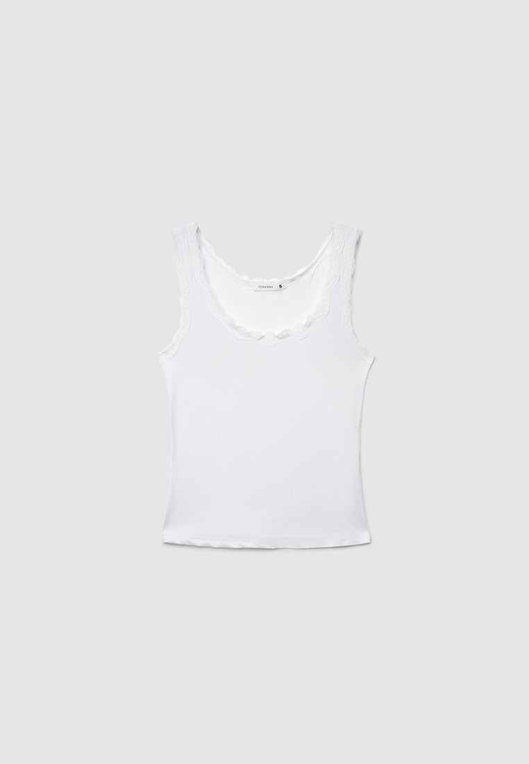 Women's Ribbed Lace-Trimmed Tank Top