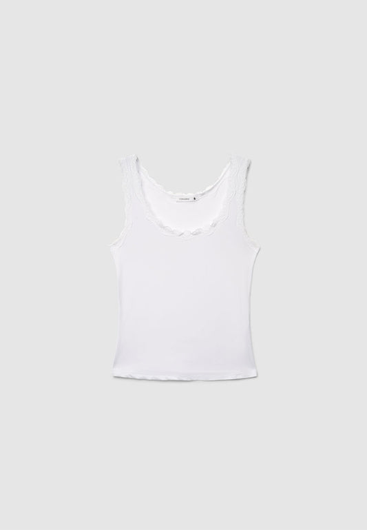 Women's Ribbed Lace-Trimmed Tank Top