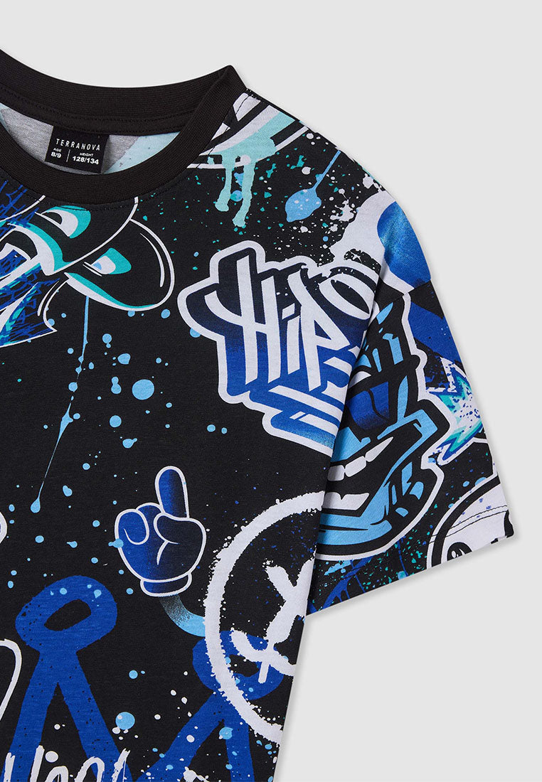 All-over Graffiti Print T-shirt