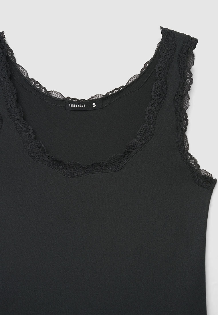 Women's Ribbed Lace-Trimmed Tank Top