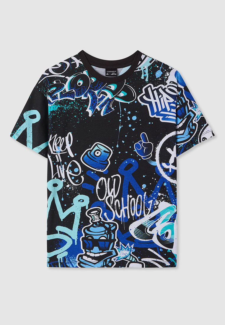 All-over Graffiti Print T-shirt