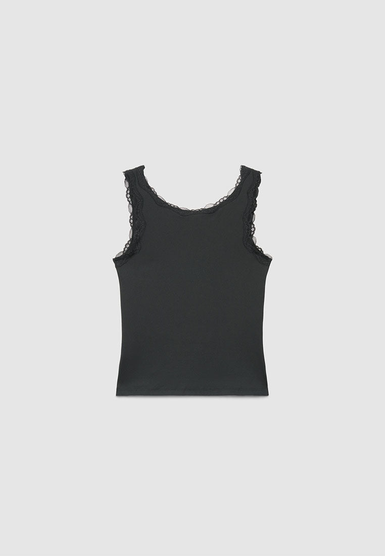 Women's Ribbed Lace-Trimmed Tank Top