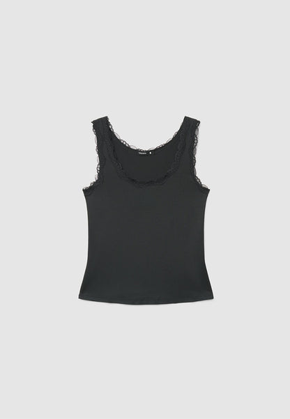 Women's Ribbed Lace-Trimmed Tank Top