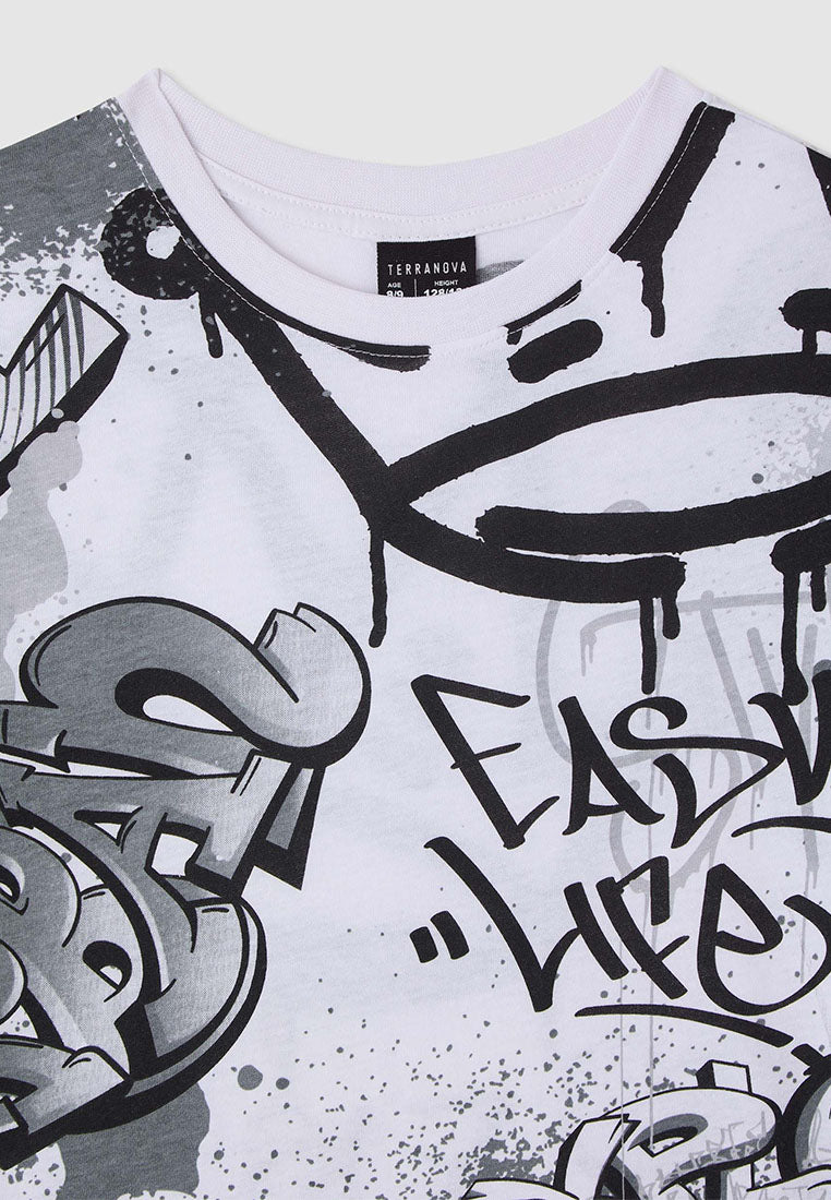 All-over Graffiti Print T-shirt