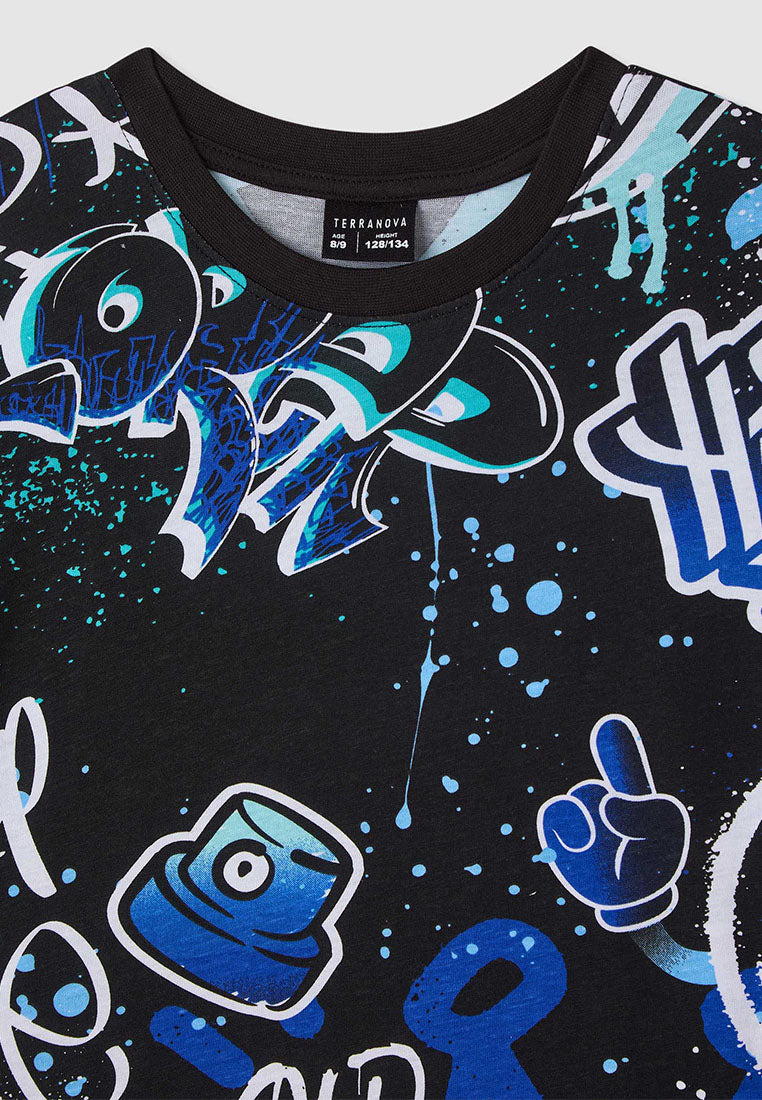 All-over Graffiti Print T-shirt