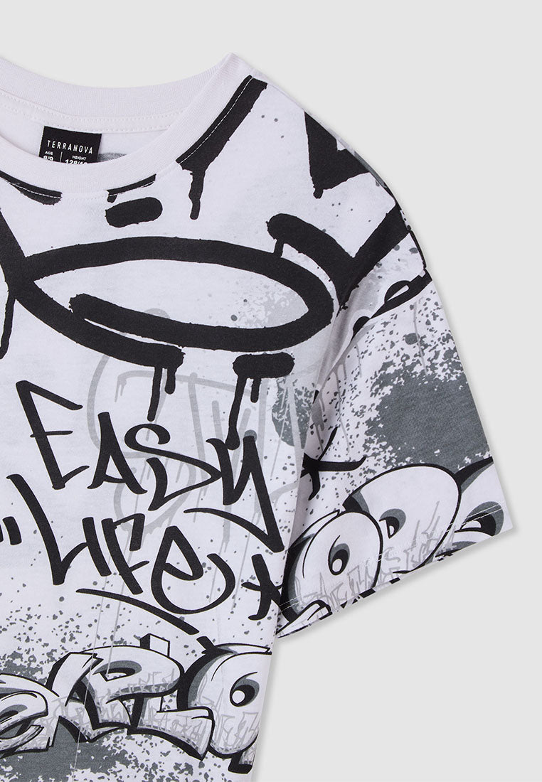 All-over Graffiti Print T-shirt