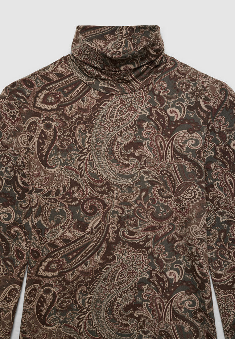 Women's Long Sleeve Paisley Print Turtleneck