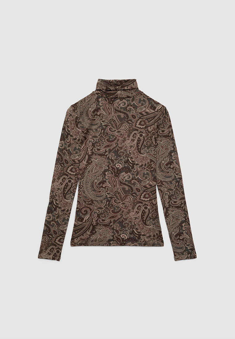 Women's Long Sleeve Paisley Print Turtleneck