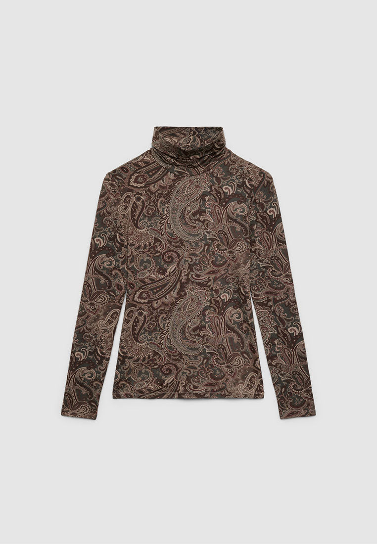 Women's Long Sleeve Paisley Print Turtleneck