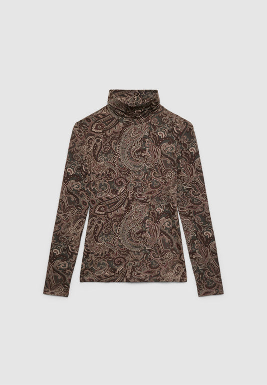 Women's Long Sleeve Paisley Print Turtleneck