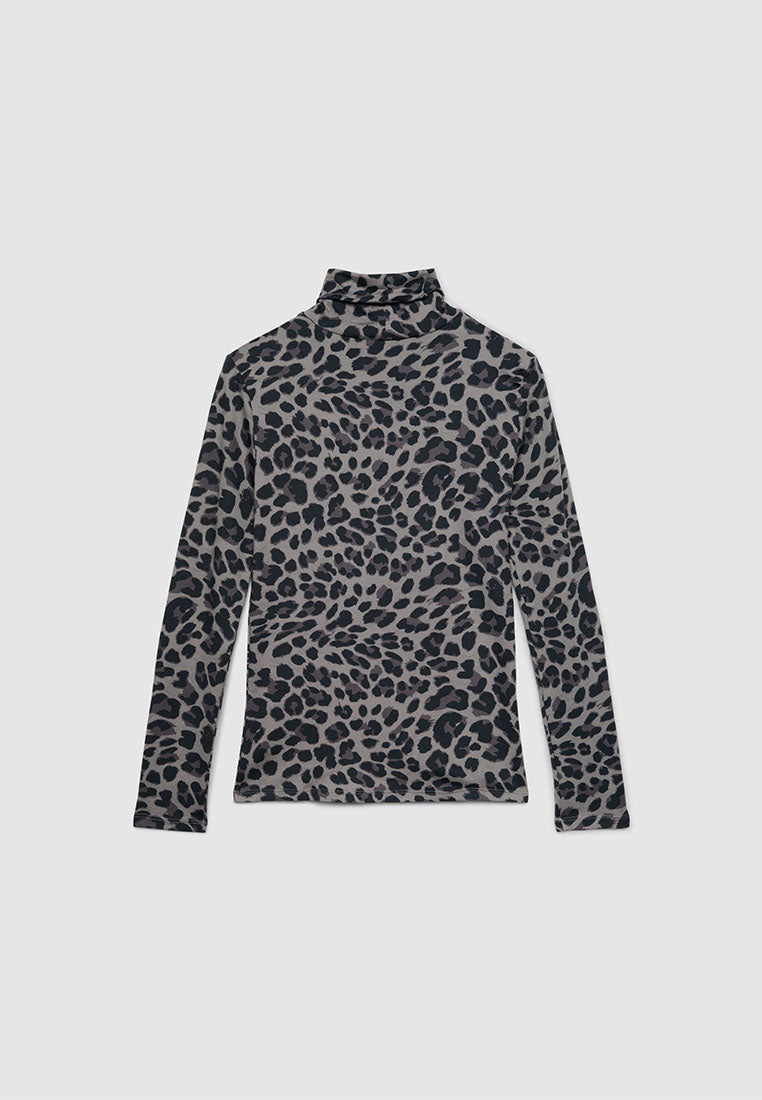 Women's Leopard Print Fitted Turtleneck