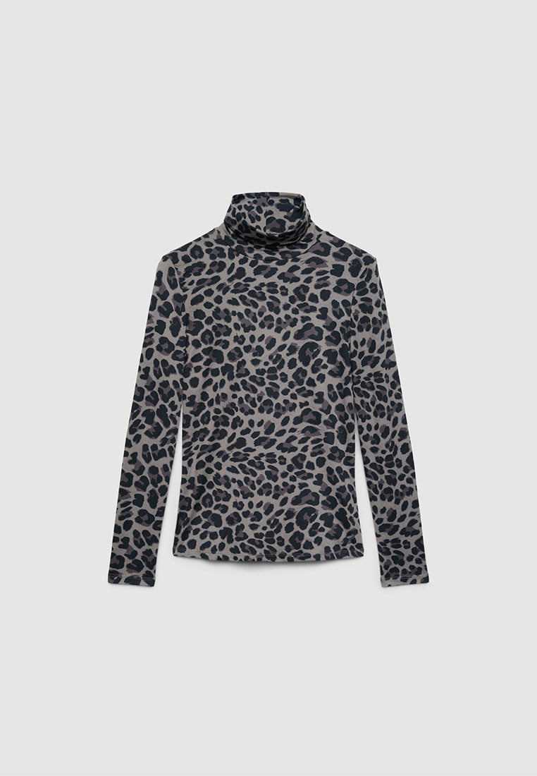Women's Leopard Print Fitted Turtleneck