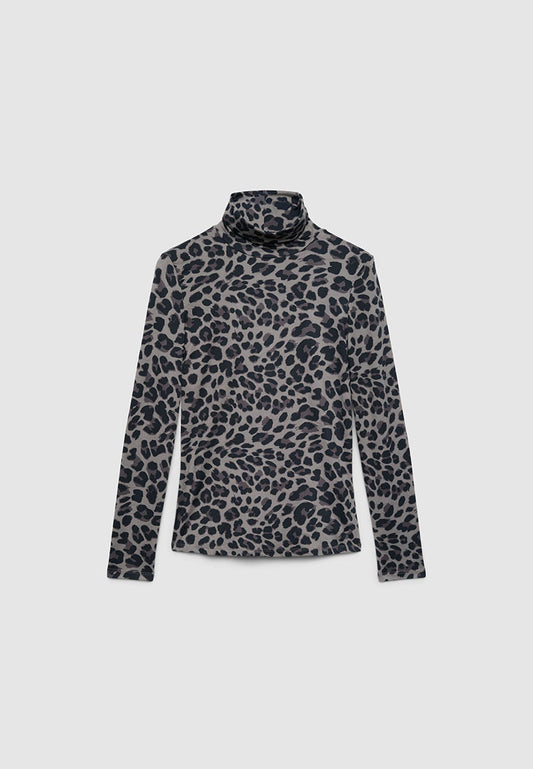 Women's Leopard Print Fitted Turtleneck