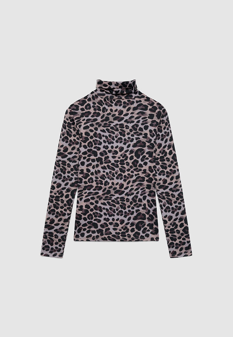 Women's Leopard Print Fitted Turtleneck