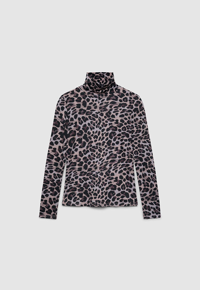 Women's Leopard Print Fitted Turtleneck