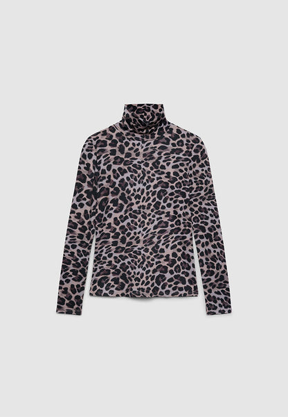 Women's Leopard Print Fitted Turtleneck