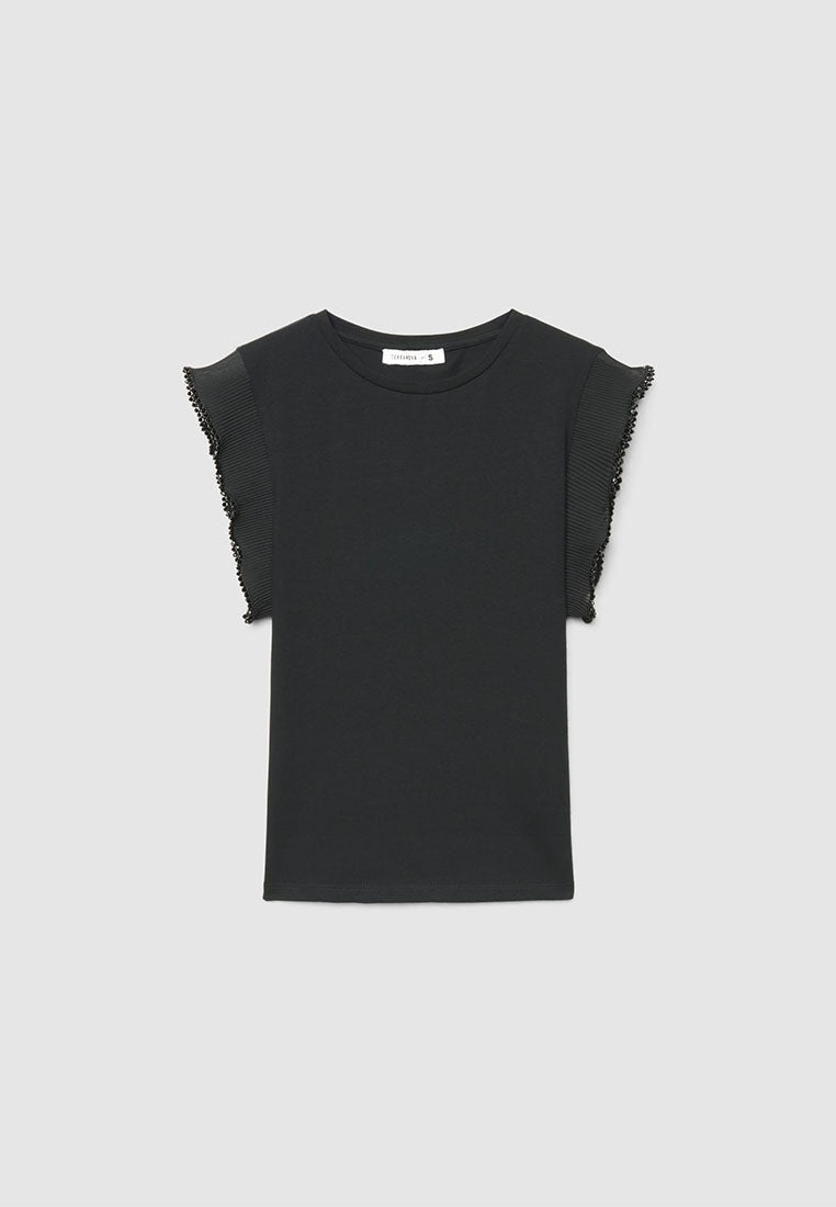 Women's Fitted T-shirt with Pleated Sleeves
