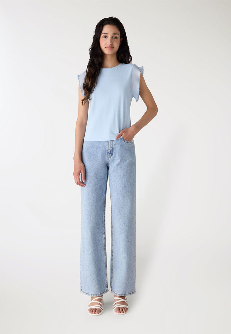 Women's Fitted T-shirt with Pleated Sleeves