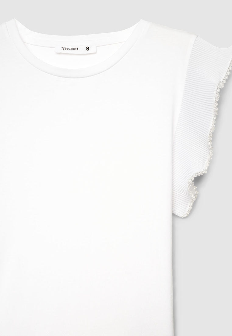 Women's Fitted T-shirt with Pleated Sleeves
