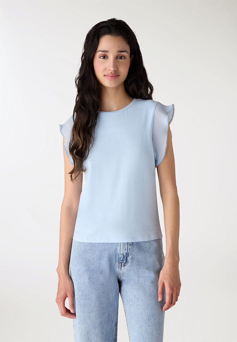 Women's Fitted T-shirt with Pleated Sleeves