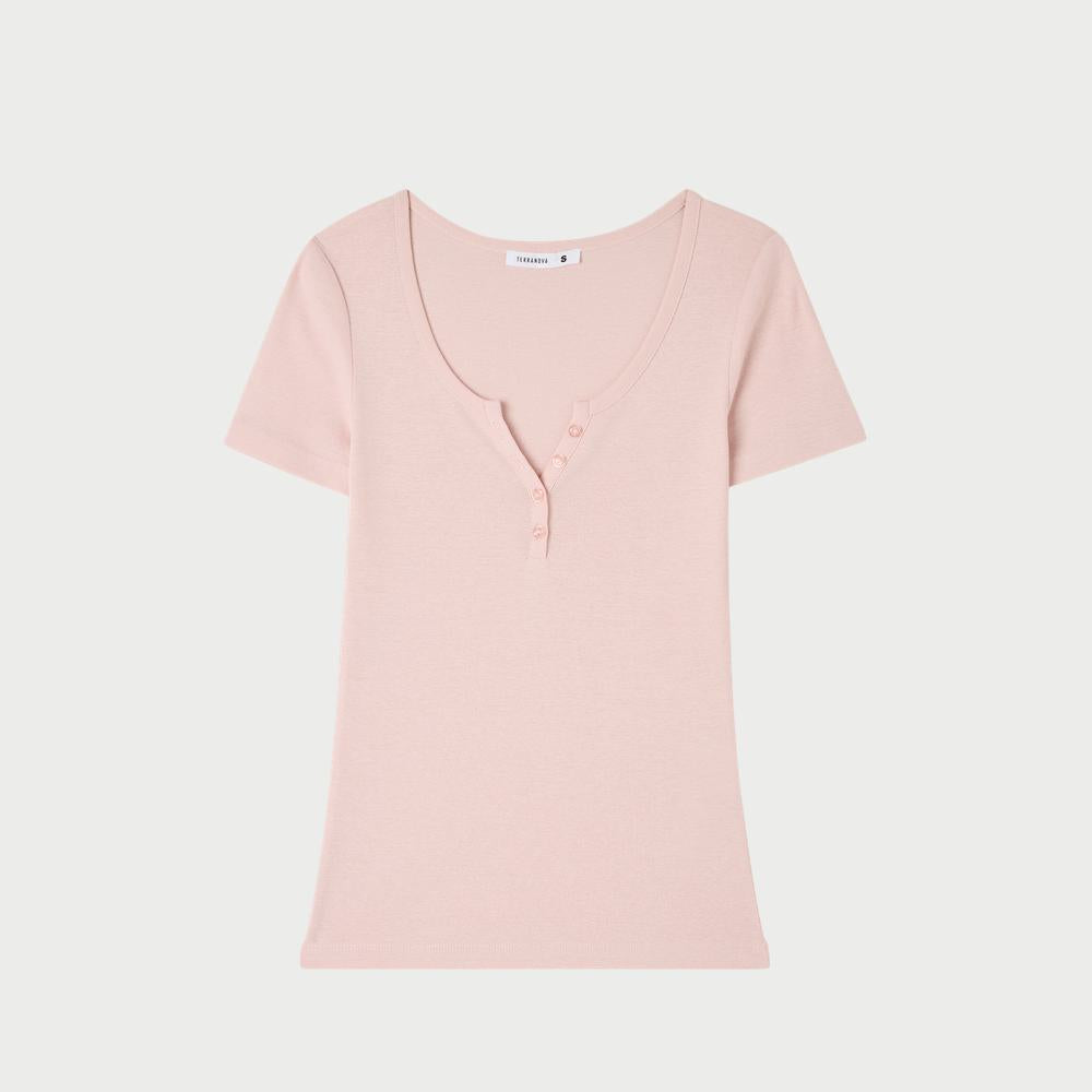 Wide Neckline Fitted Henley T-Shirt