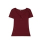 Wide Neckline Fitted Henley T-Shirt