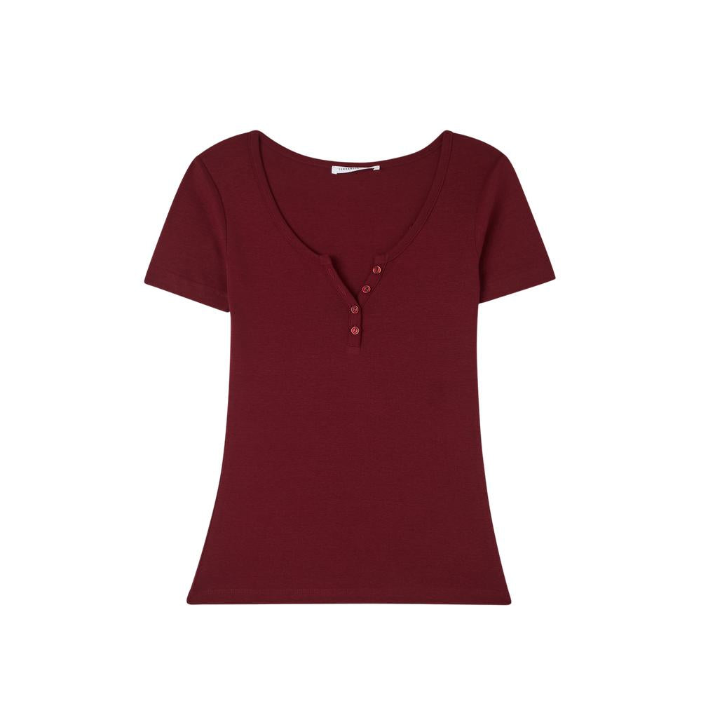 Wide Neckline Fitted Henley T-Shirt