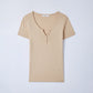 Wide Neckline Fitted Henley T-Shirt