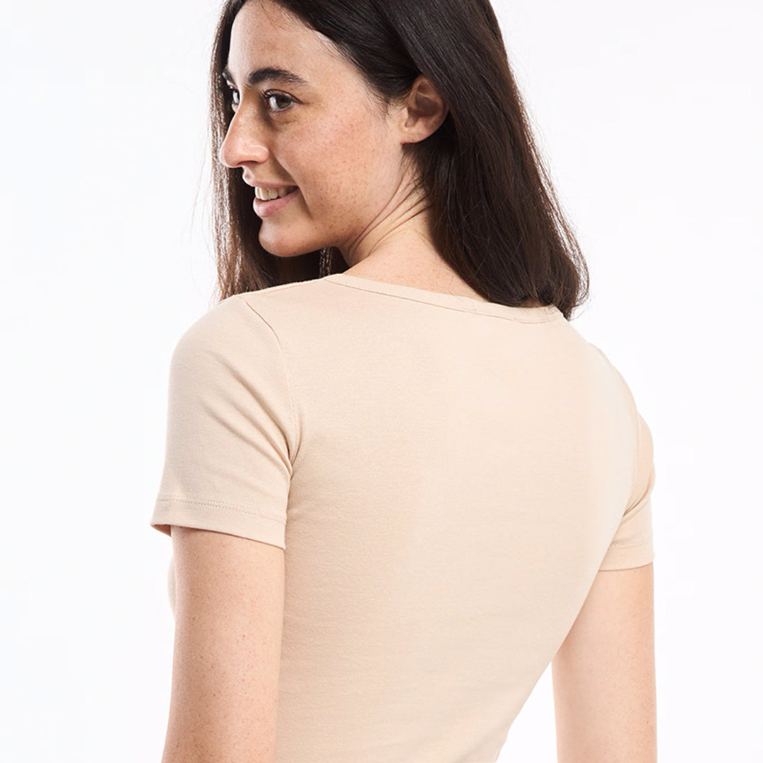 Wide Neckline Fitted Henley T-Shirt