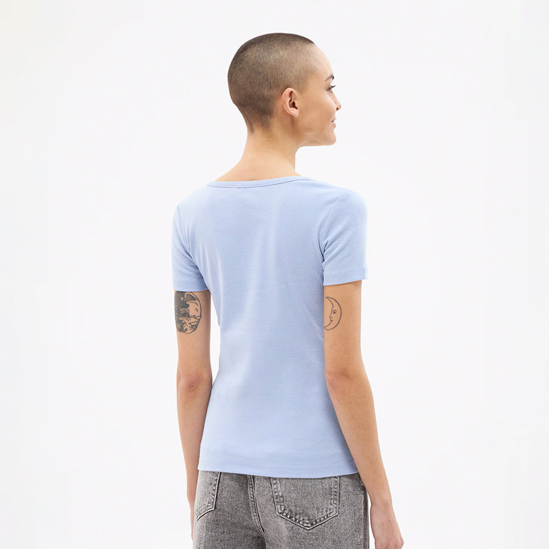 Wide Neckline Fitted Henley T-Shirt