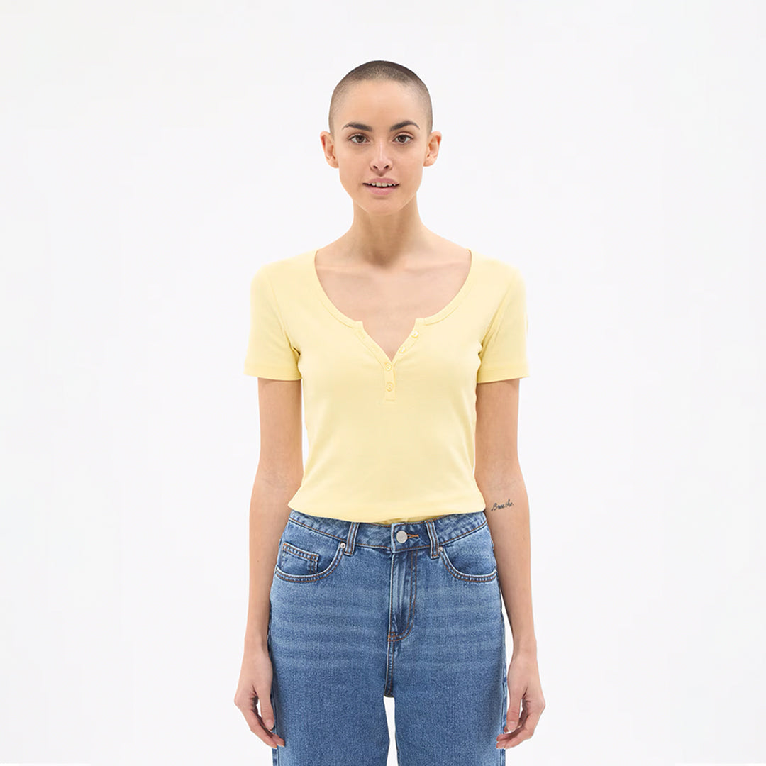 Wide Neckline Fitted Henley T-Shirt