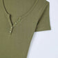 Wide Neckline Fitted Henley T-Shirt