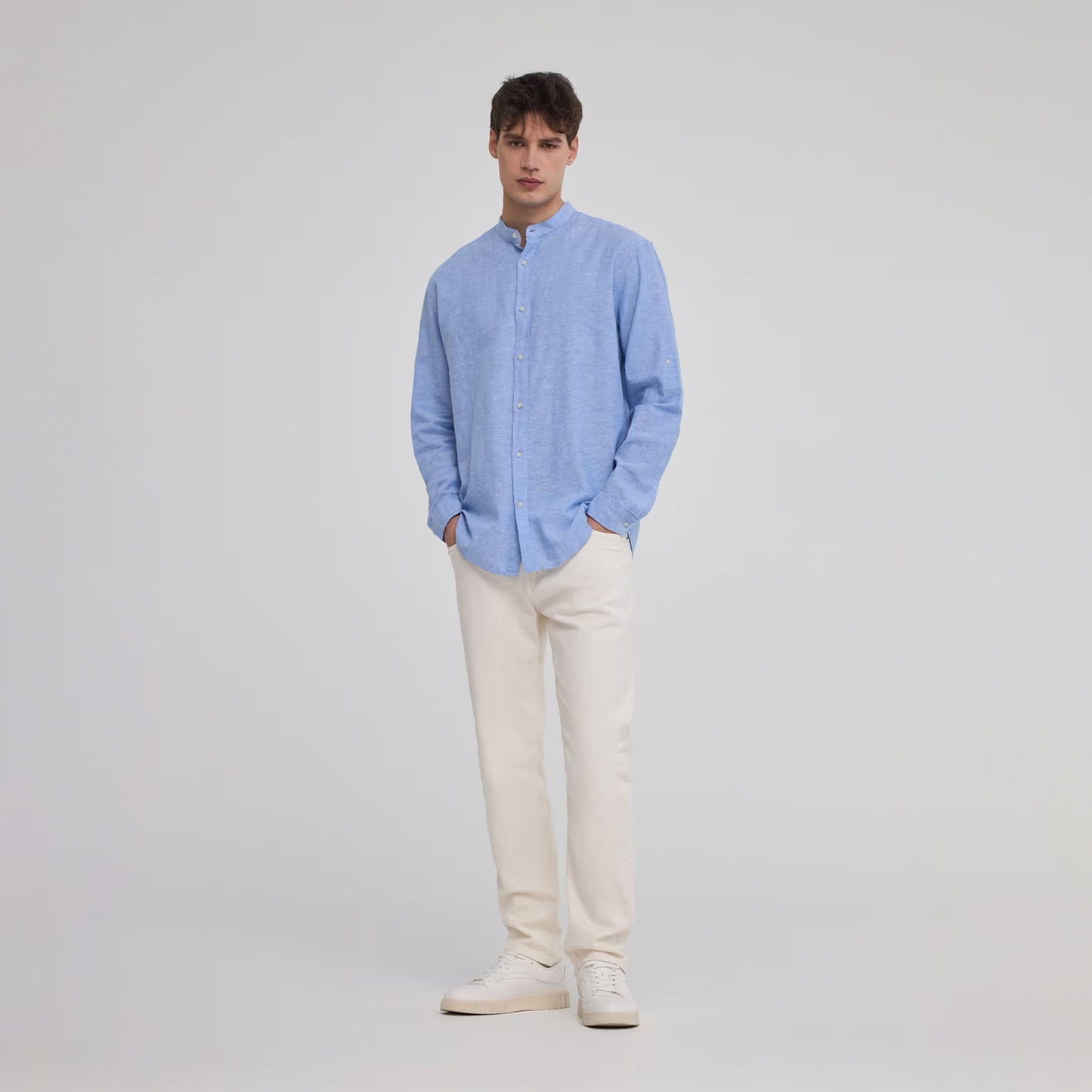 Mandarin Collar Long Sleeve Shirt