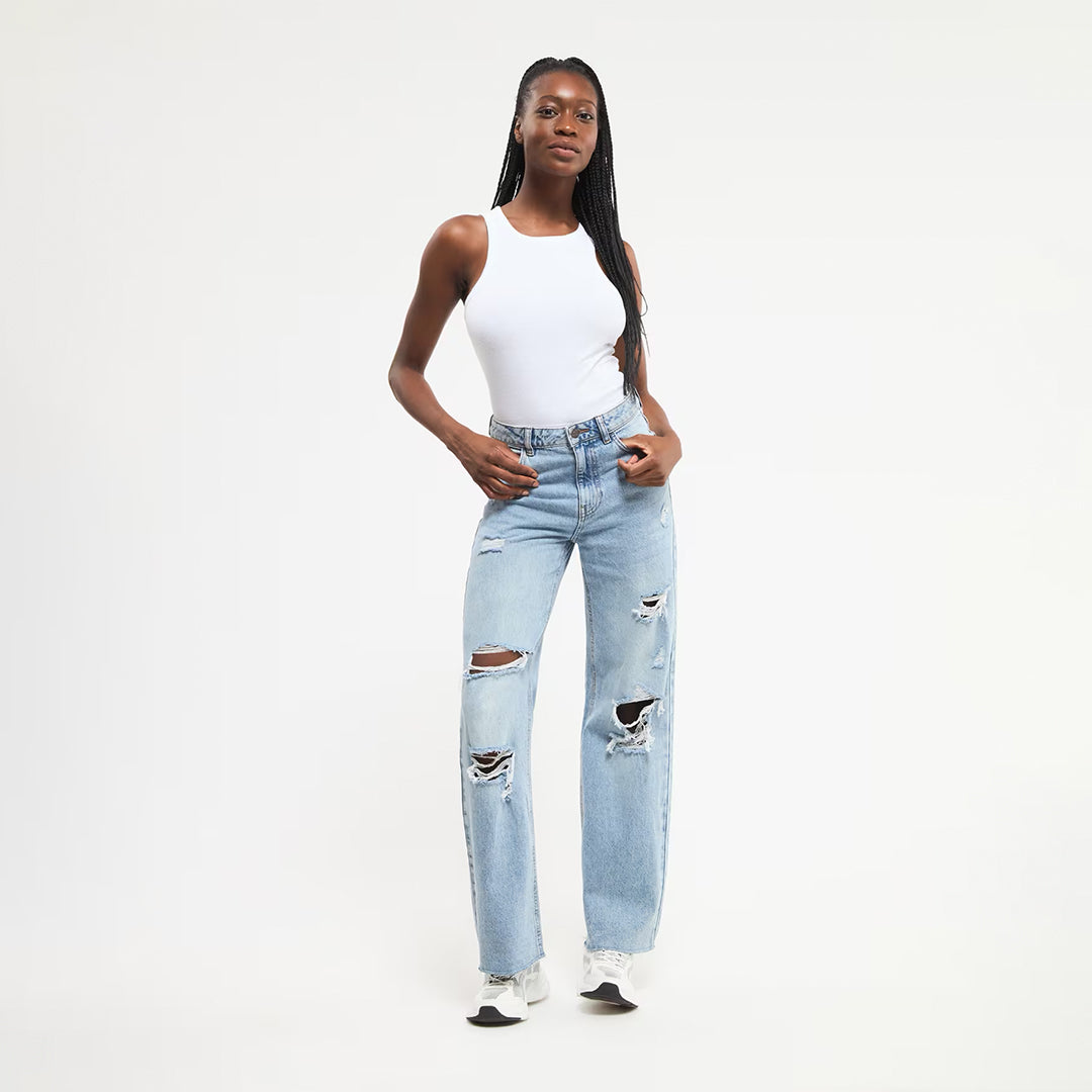 Wide Leg Jeans with Rips