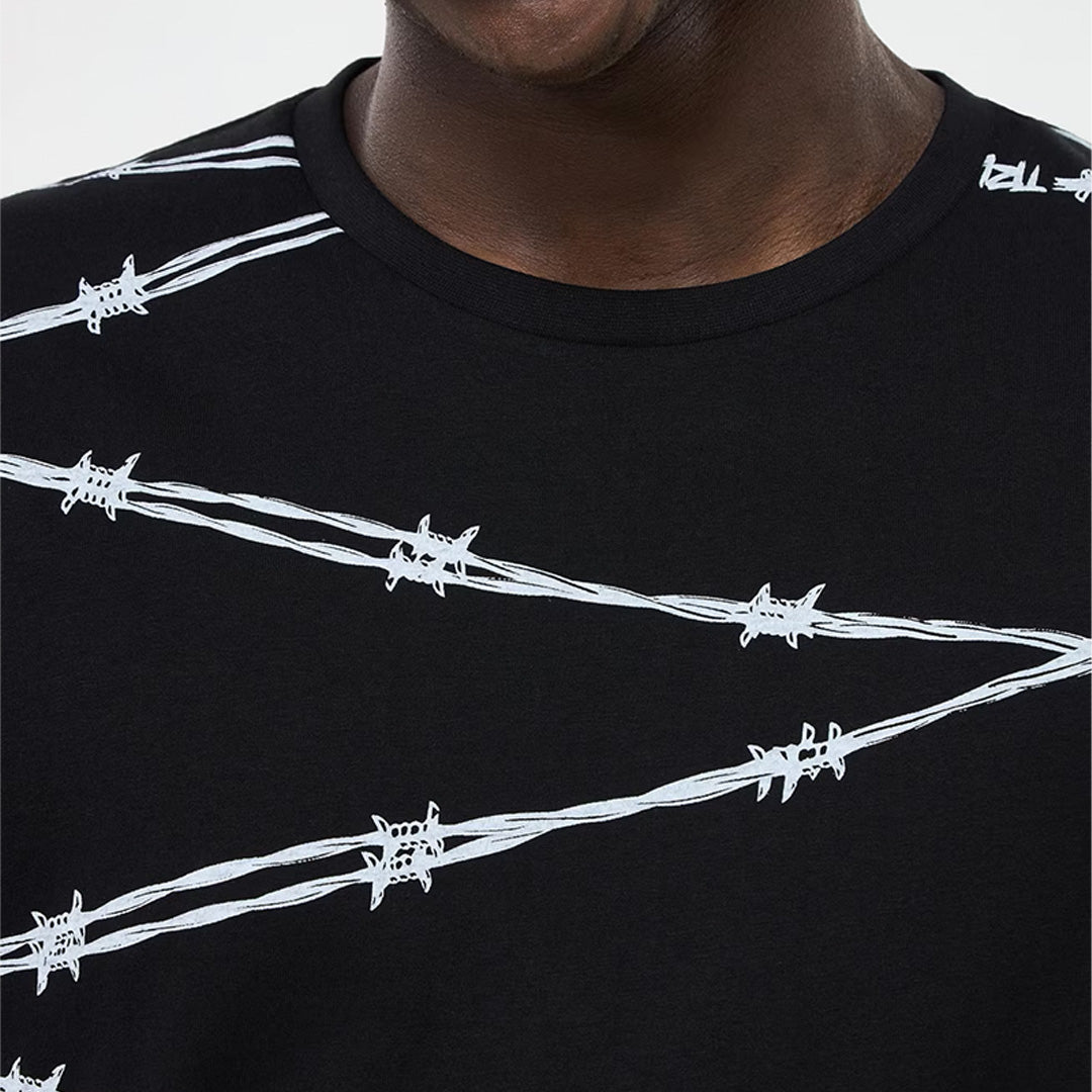 All Over Barbed Wire Pattern Crew Neck T-Shirt