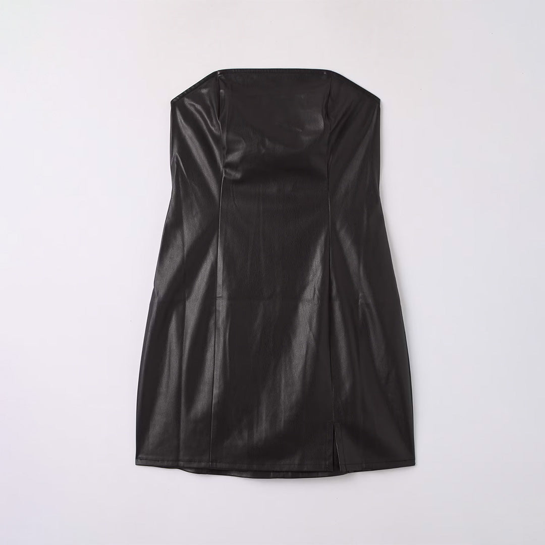 Leather Look Bandeau Dress