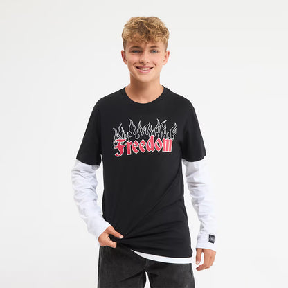 Flames and Black Writing Crew Neck Long Sleeve T-Shirt