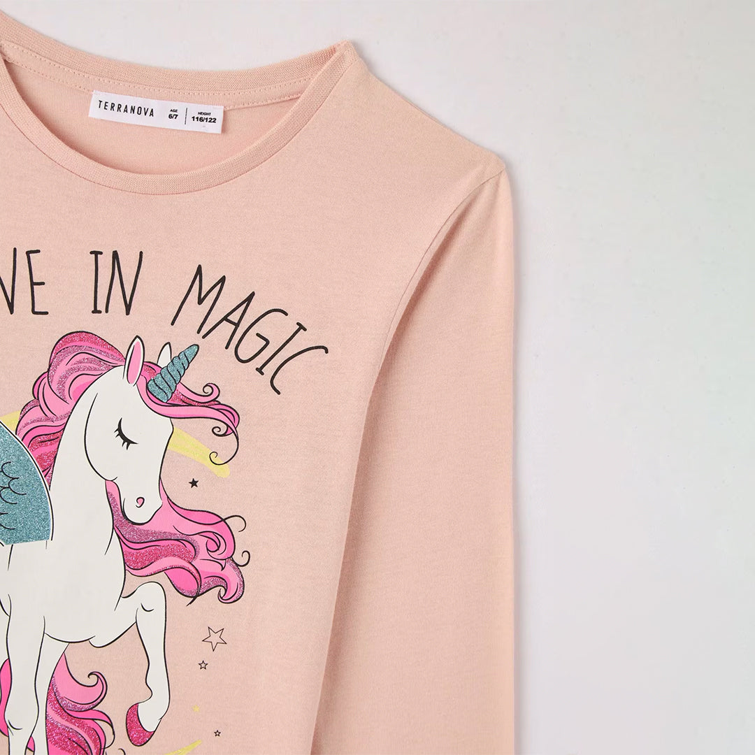 Unicorn Print Crew Neck T-Shirt