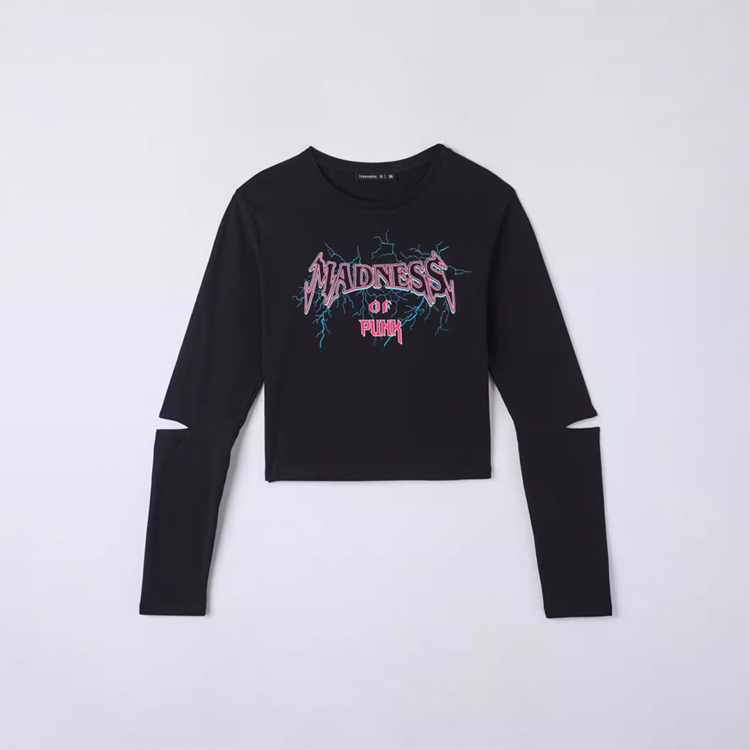 Crew Neck Long Sleeve with Front Punk Print T-Shirt