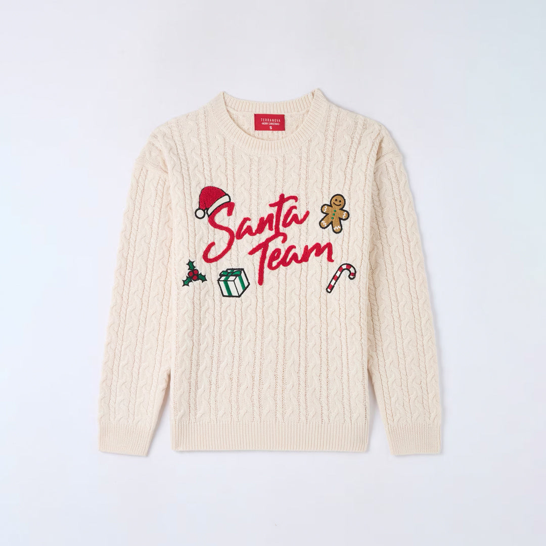 Sweater with Cables and Christmas Writing