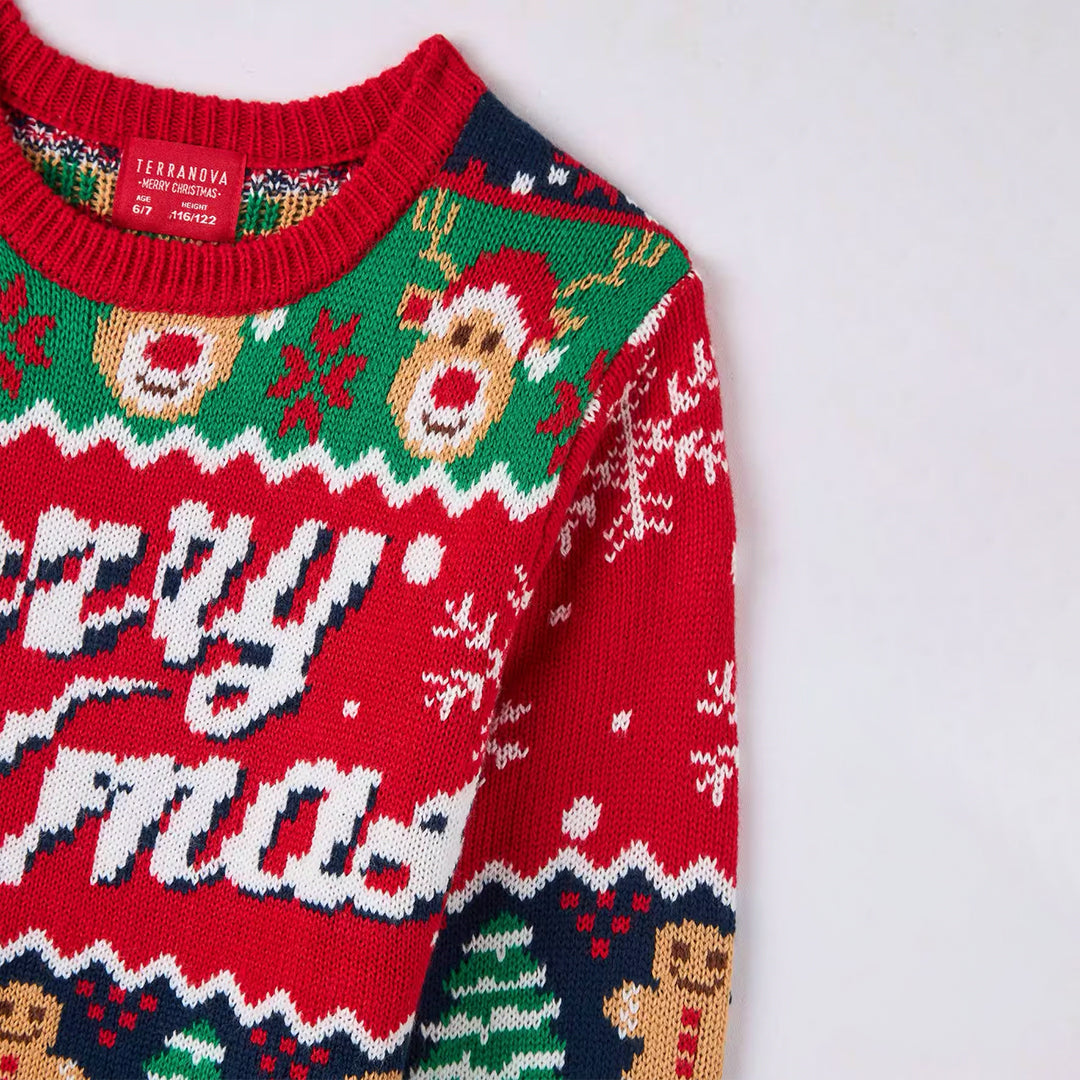 Jacquard Sweater with Red Christmas Writing
