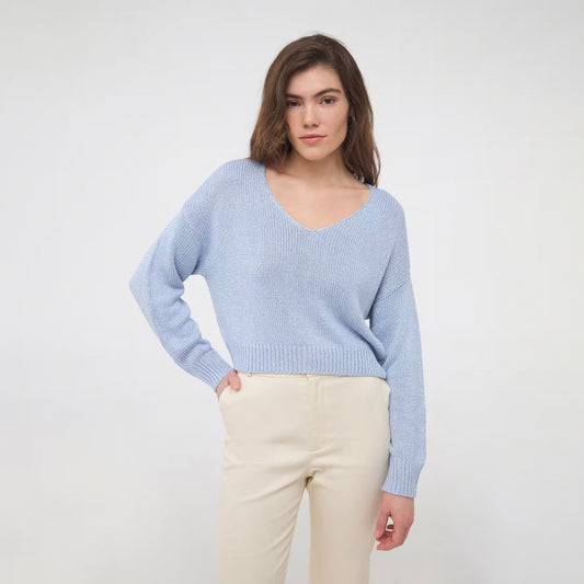 V-Neck Perforated Sweater